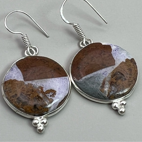 New Round Jasper Stone Silver Hook Earrings - Picture 4 of 5